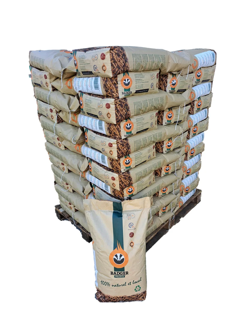Pellet di legno BADGER – Pallet da 65 sacchi da 15 kg
