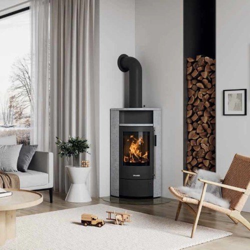 Stufa a legna angolare Oranier Polar Neo da 6,5 kW, da parete